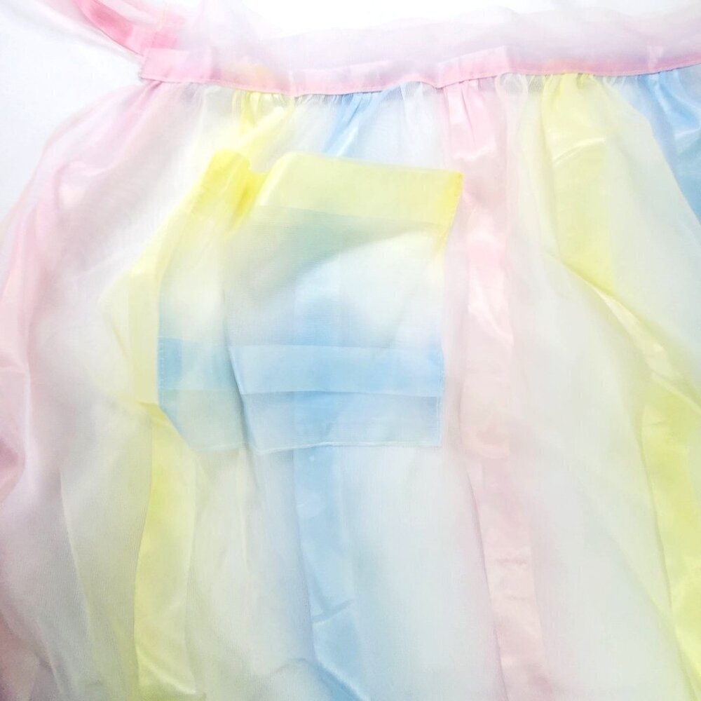 VTG Pastel Rainbow Sheer Organza Apron Pink Yellow & Blue Stripes See-through - Picture 3 of 6